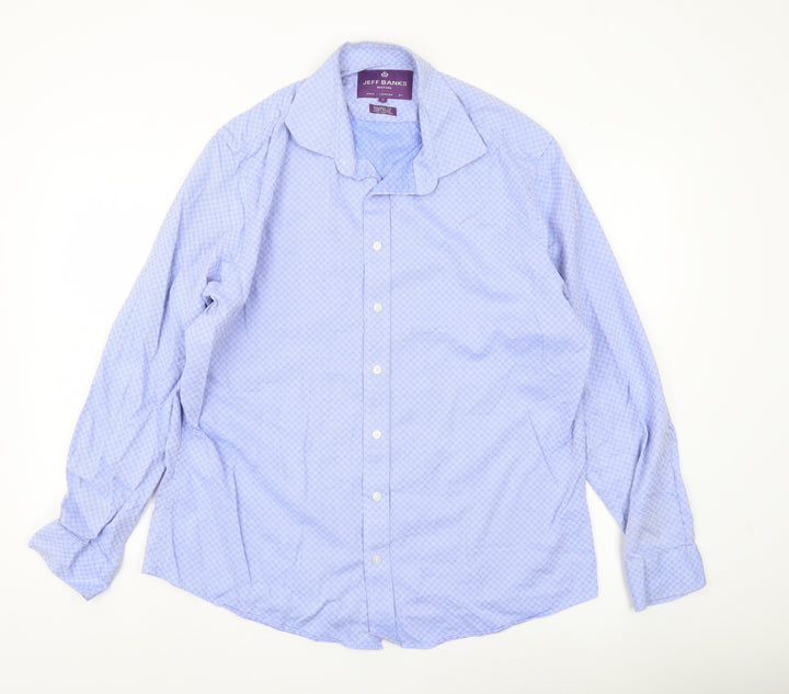 Jeff Banks Men's Blue 17 Tailored Fit Geometric Cotton Shirt