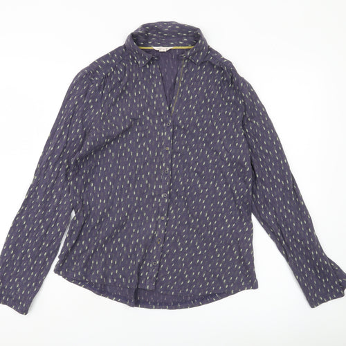 White Stuff Women Blue Geometric Cotton Button-Up Shirt UK 12