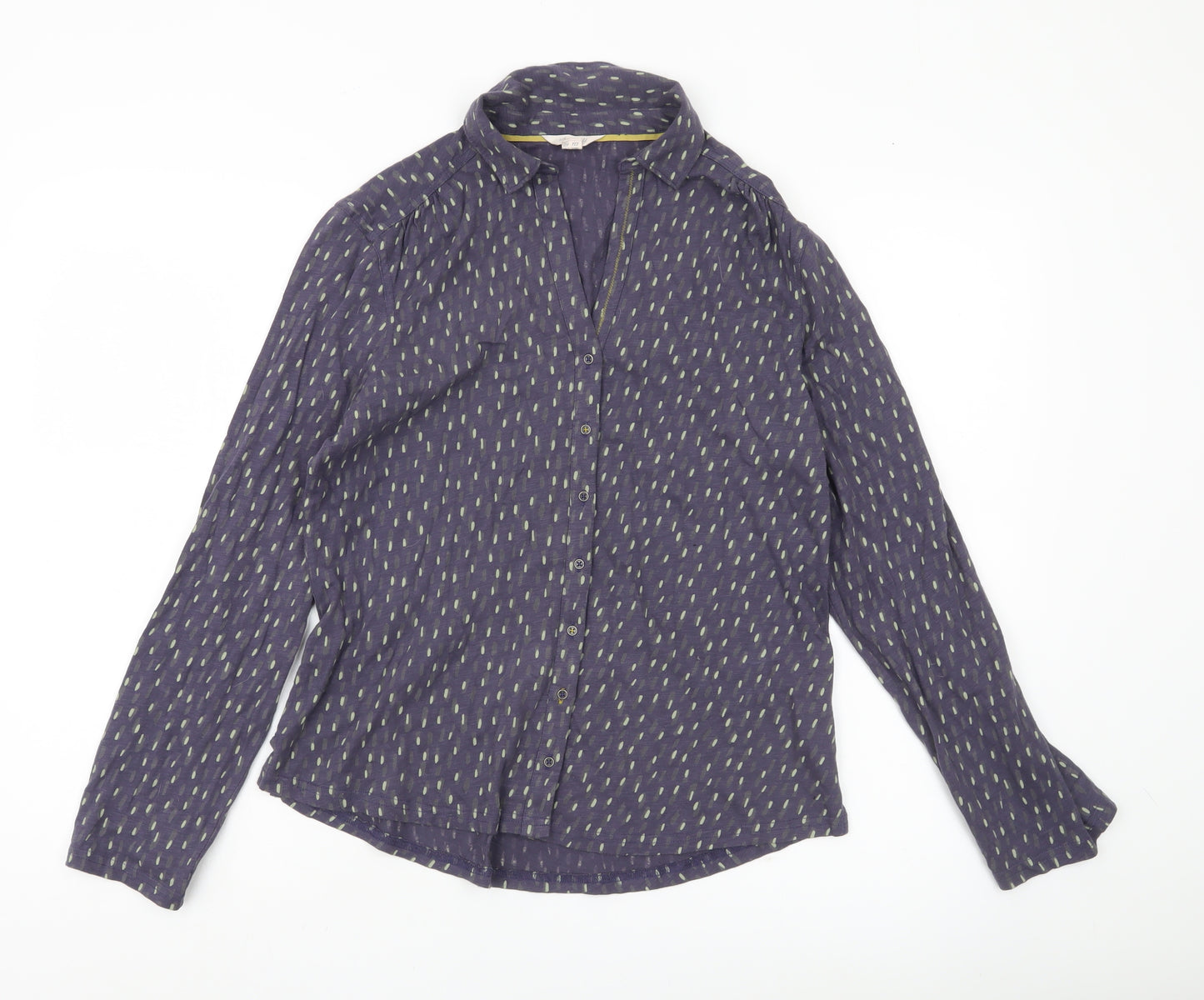 White Stuff Women Blue Geometric Cotton Button-Up Shirt UK 12