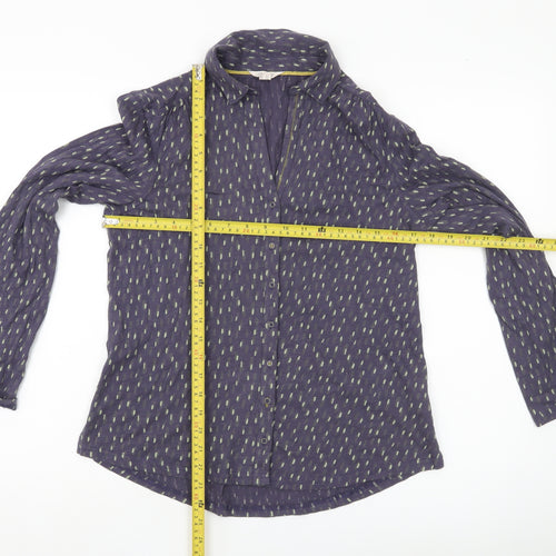 White Stuff Women Blue Geometric Cotton Button-Up Shirt UK 12
