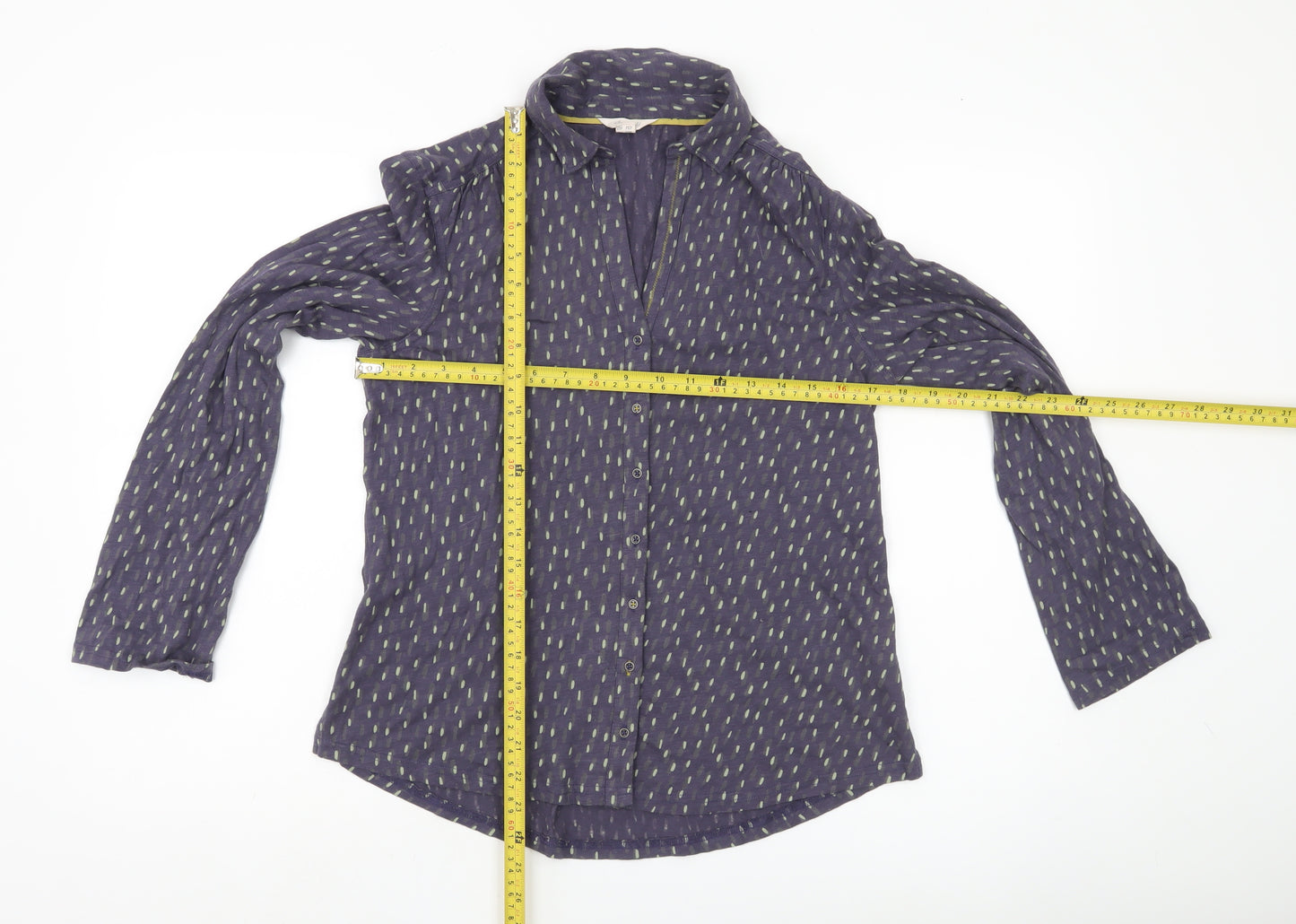 White Stuff Women Blue Geometric Cotton Button-Up Shirt UK 12
