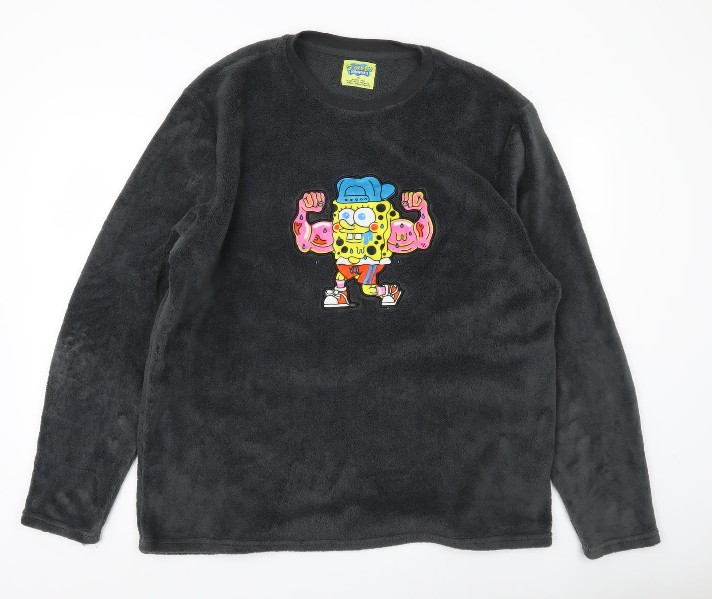 Nickelodeon SpongeBob Men’s Black Fleece Pyjama Top 2XL Long Sleeve