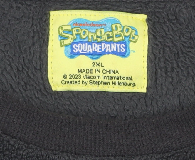 Nickelodeon SpongeBob Men’s Black Fleece Pyjama Top 2XL Long Sleeve