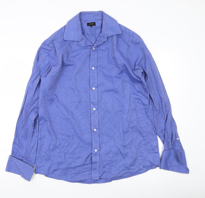 Jaeger Men’s Blue Cotton Long Sleeve Button-Up Shirt Size 16