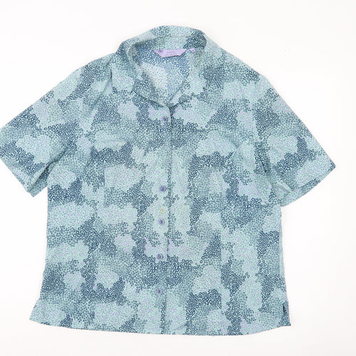 Honor Millburn Women’s Blue Floral Short Sleeve Button-Up Shirt Size 14