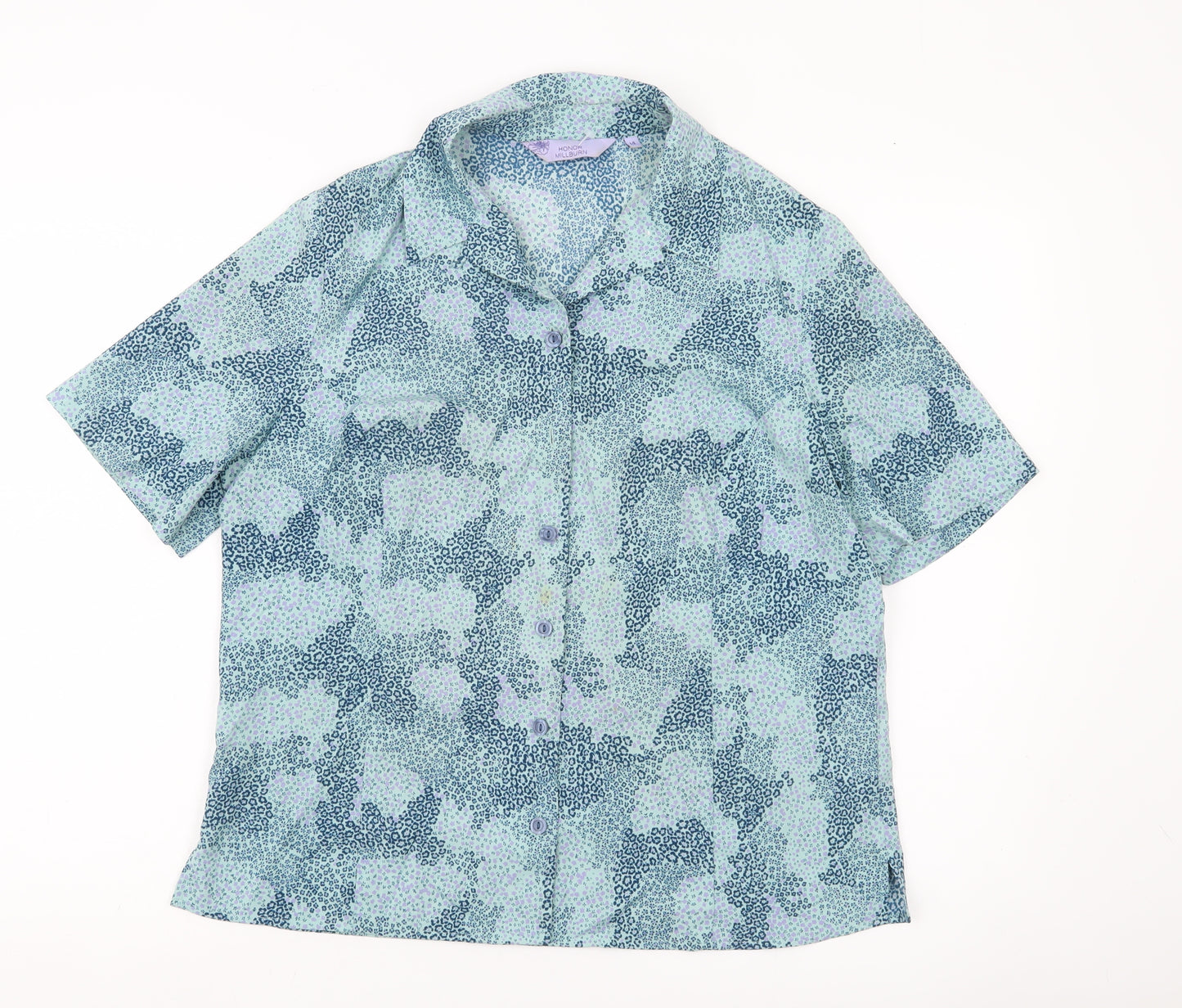 Honor Millburn Women’s Blue Floral Short Sleeve Button-Up Shirt Size 14