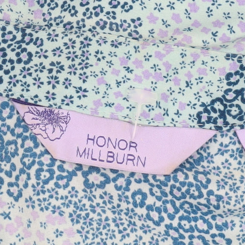 Honor Millburn Women’s Blue Floral Short Sleeve Button-Up Shirt Size 14