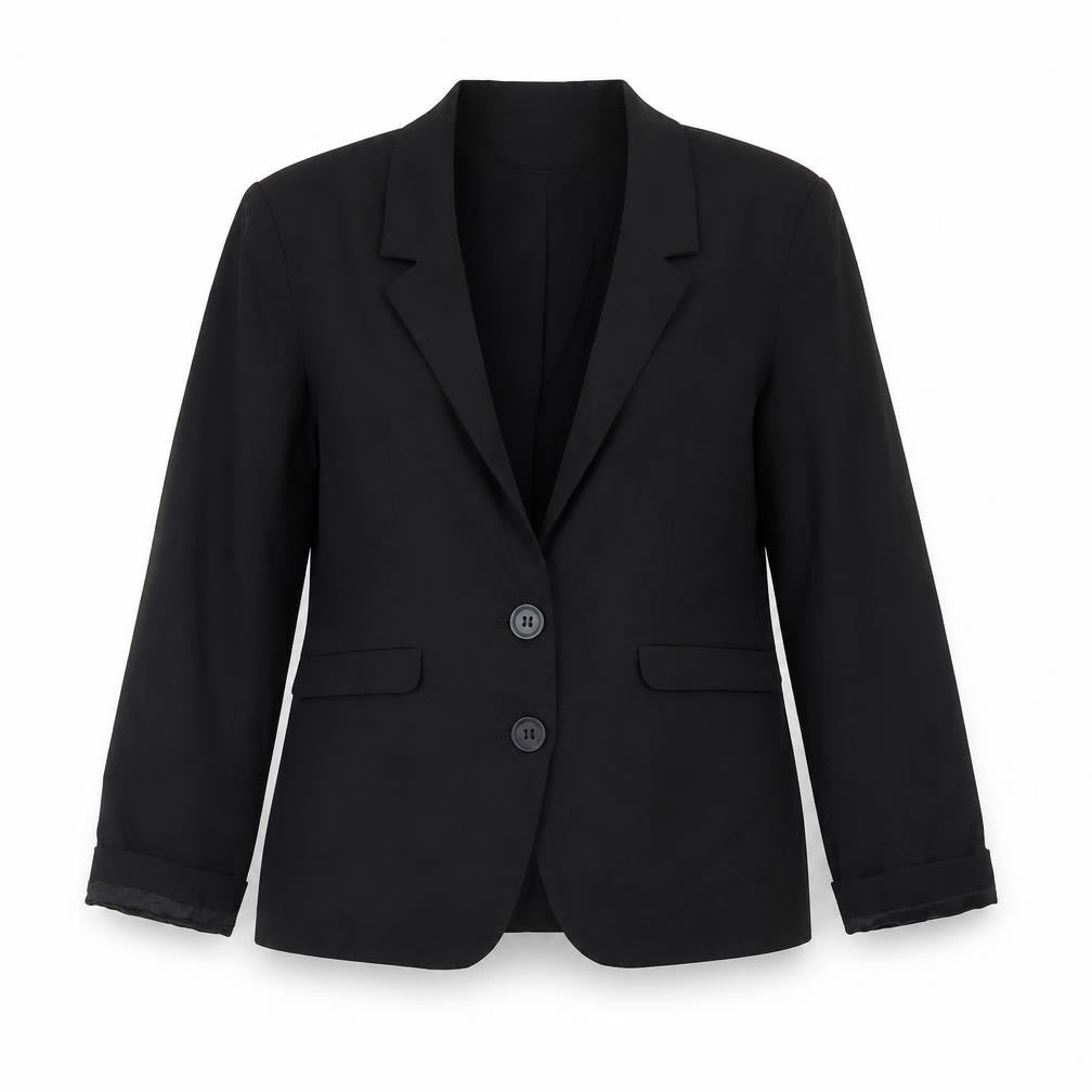 Front view of Kookai women’s black, size UK 12, classic blazer jacket workwear