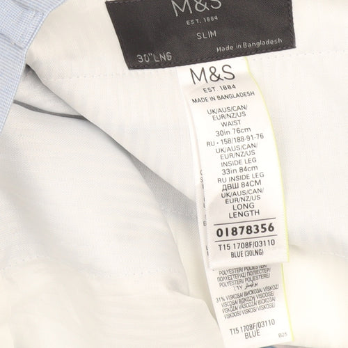 Marks and Spencer Men's Blue Slim Fit Dress Pants Trousers 30W 33L