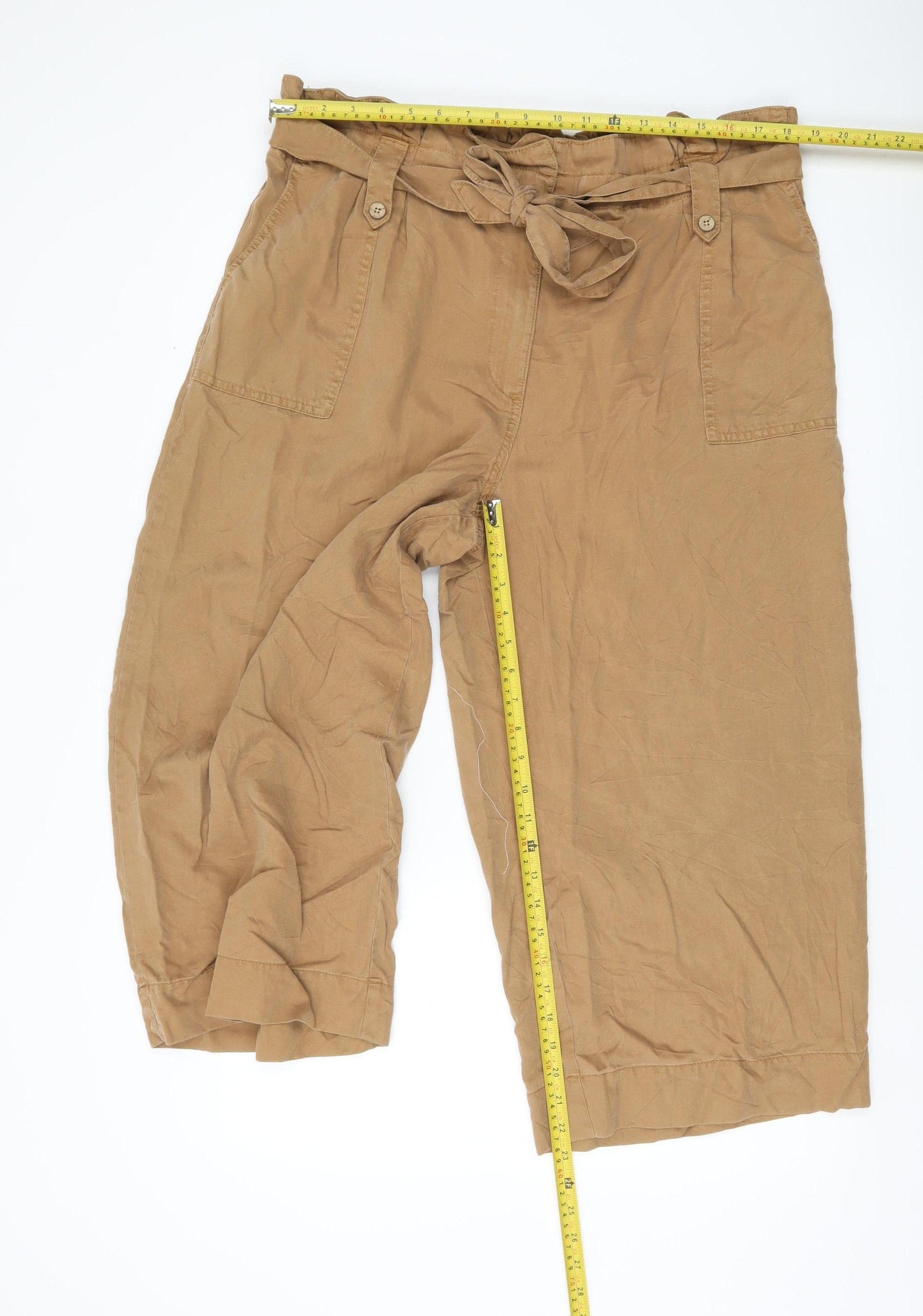 Marks and Spencer Women’s Brown Paperbag Wide-Leg Trousers Size 20