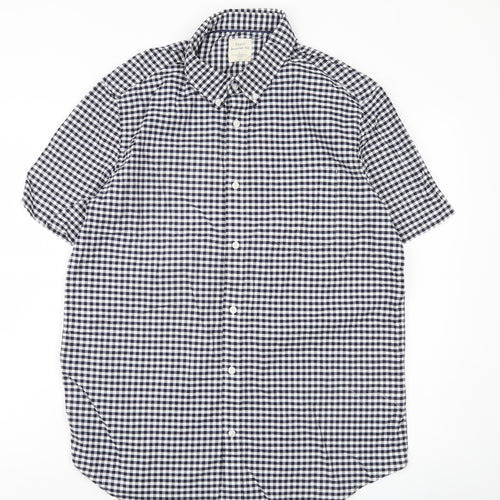 Marks and Spencer Men Blue Check L Regular Fit Short Sleeve Shirt