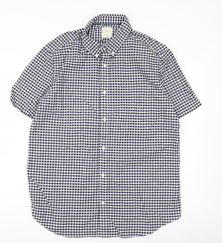 Marks and Spencer Men Blue Check L Regular Fit Short Sleeve Shirt