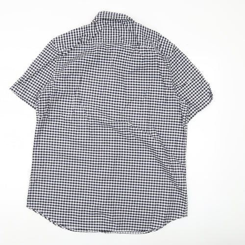 Marks and Spencer Men Blue Check L Regular Fit Short Sleeve Shirt