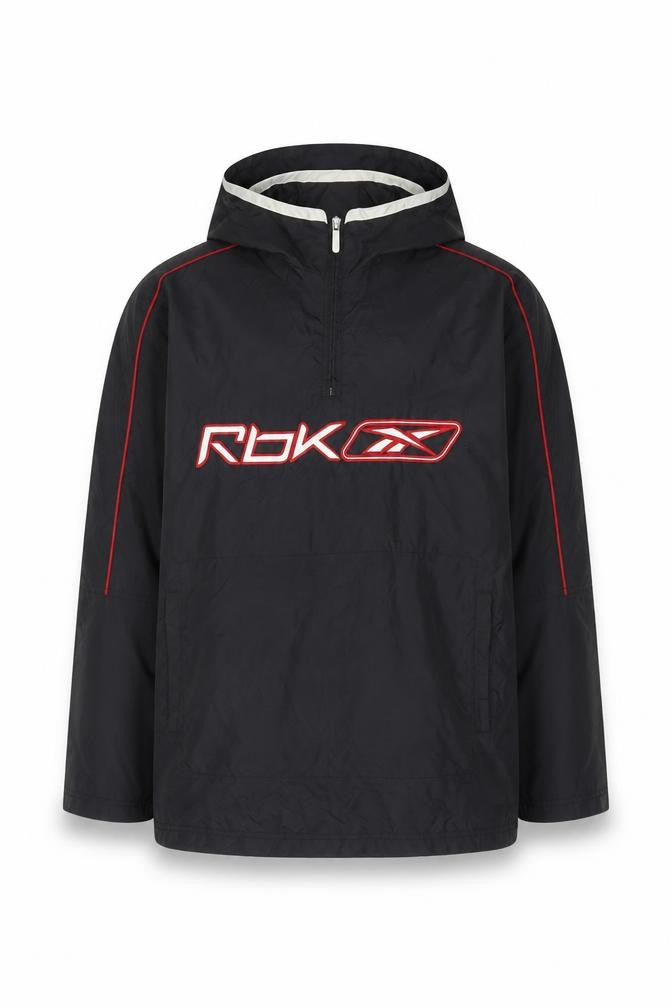 Front view of Reebok boys’ black 14y nylon windbreaker jacket with hood