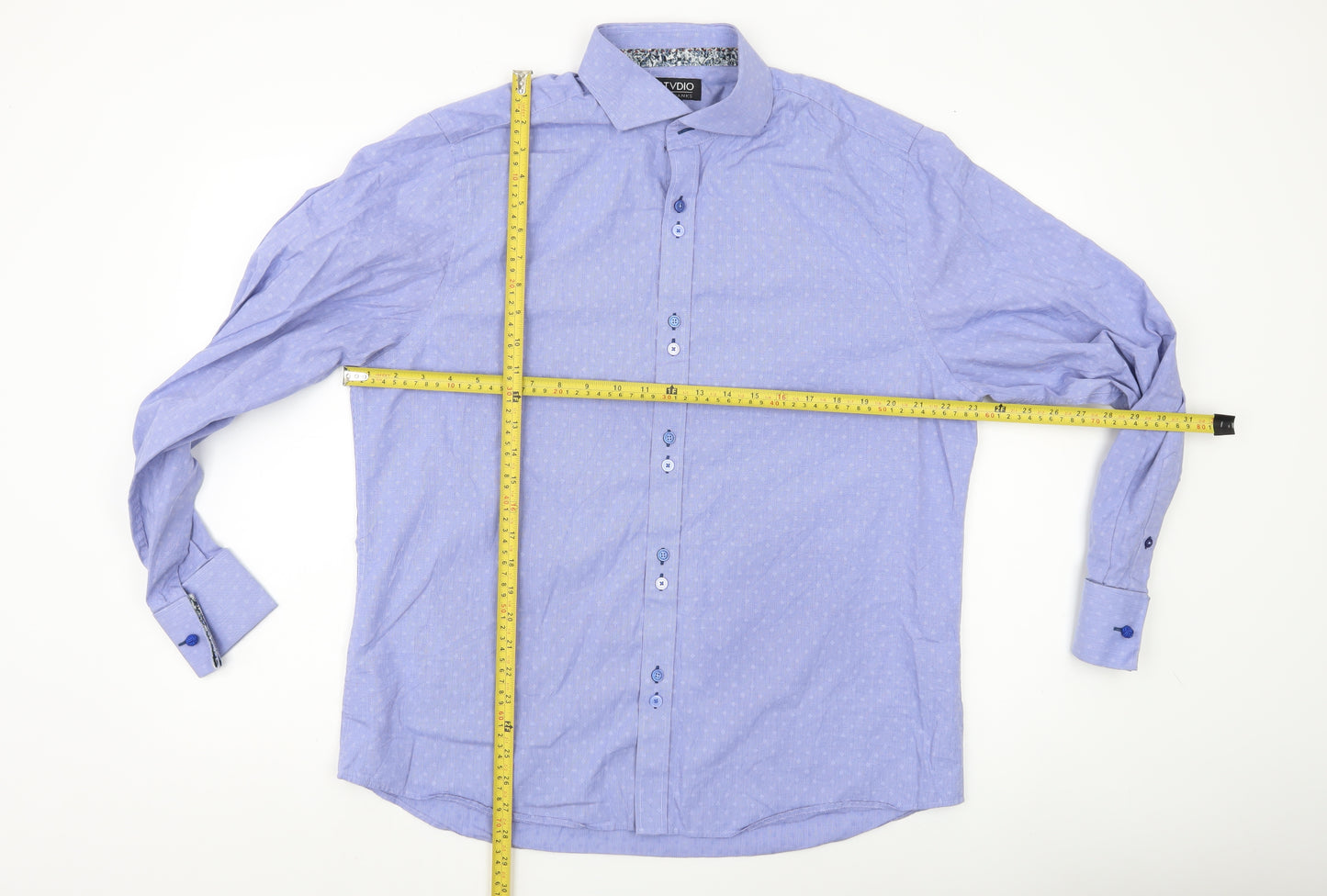 Jeff Banks Men’s Blue Cotton Button-Up Shirt Size 17 Long Sleeve
