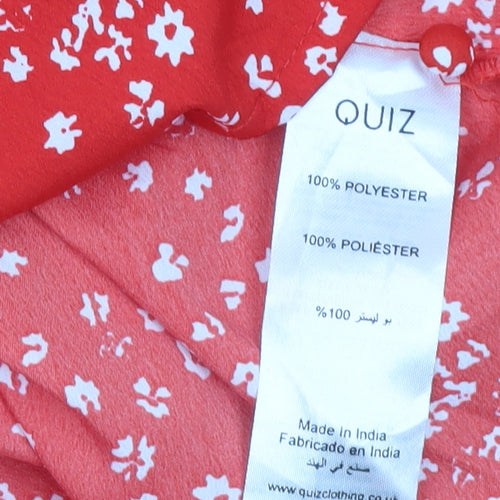 Quiz Women’s Red Floral A-Line Dress Size 8 Short Puff Sleeve