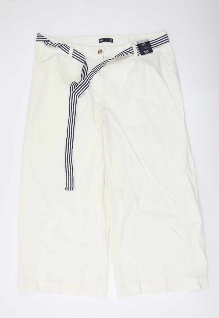 Marks and Spencer Women’s Ivory Chino Trousers Size 20 Slim Wide-Leg