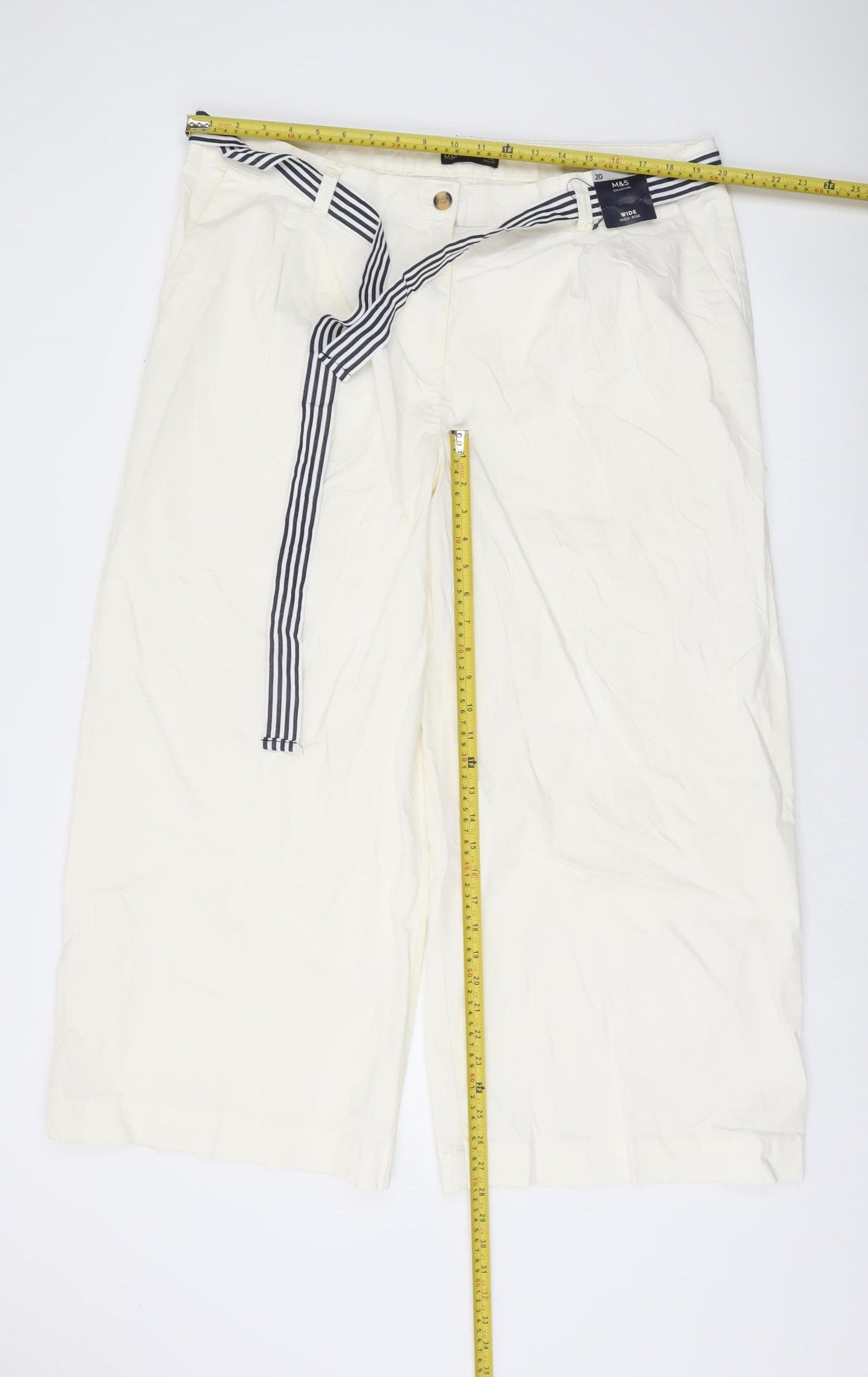 Marks and Spencer Women’s Ivory Chino Trousers Size 20 Slim Wide-Leg