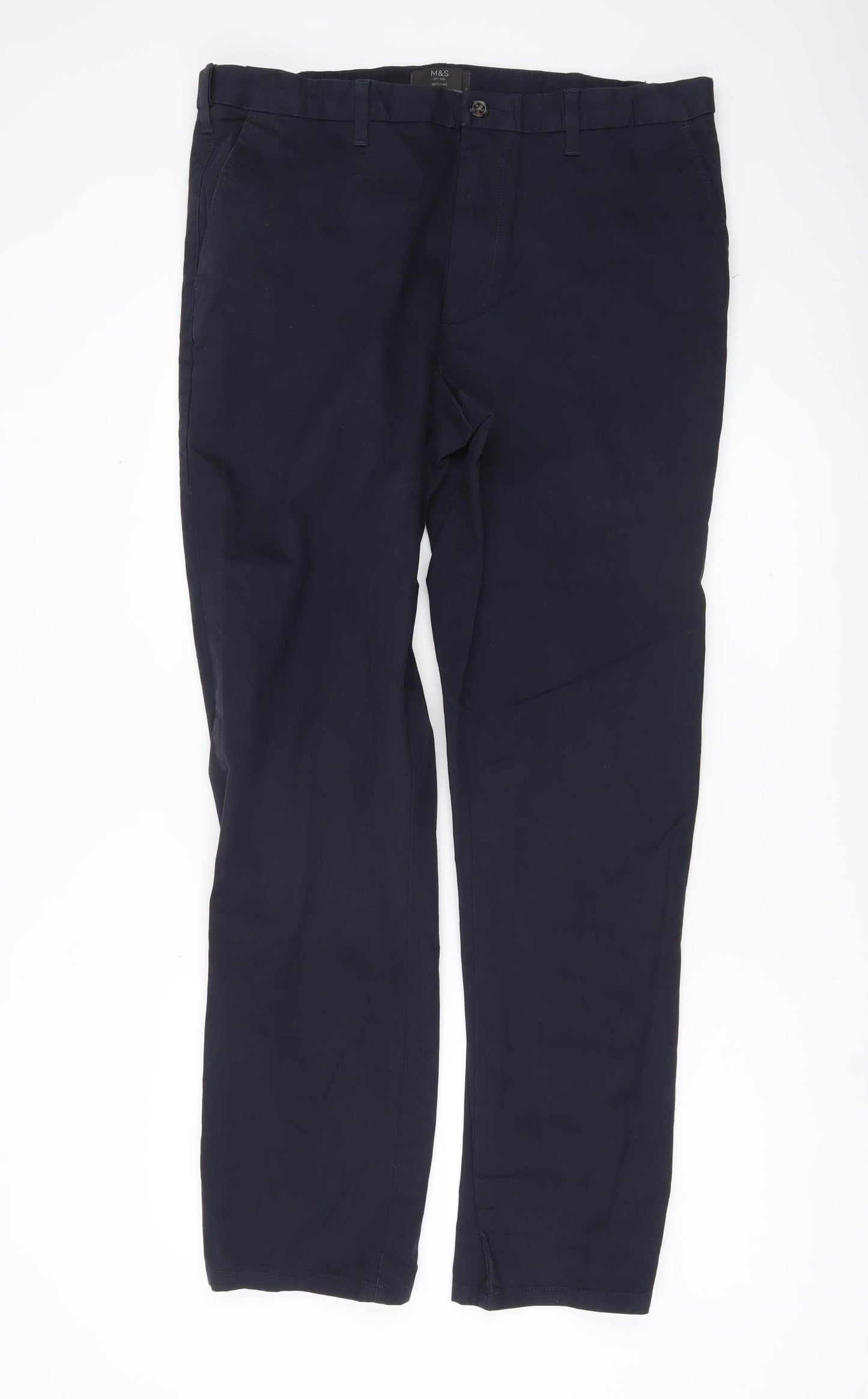 Marks and Spencer Men’s Blue Chino Trousers 38W 33L Regular Fit