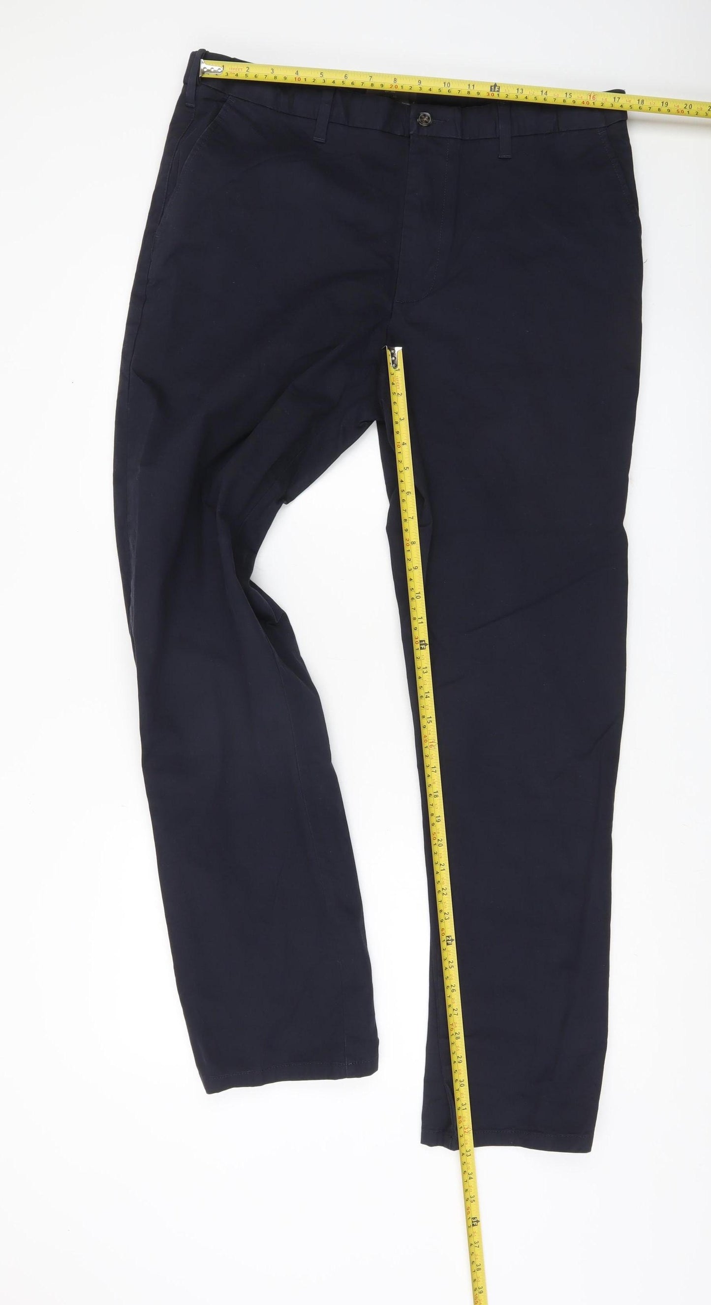 Marks and Spencer Men’s Blue Chino Trousers 38W 33L Regular Fit