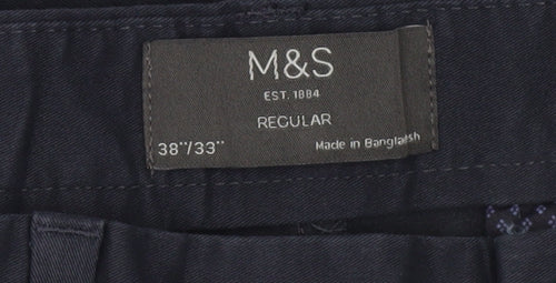 Marks and Spencer Men’s Blue Chino Trousers 38W 33L Regular Fit