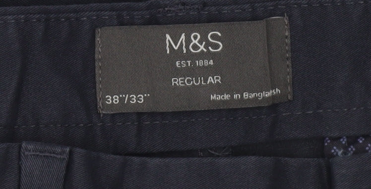 Marks and Spencer Men’s Blue Chino Trousers 38W 33L Regular Fit