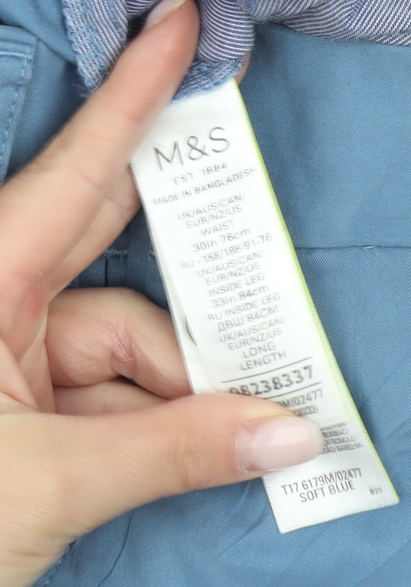 Marks and Spencer Mens Blue Chino Trousers 30W 33L Straight Fit