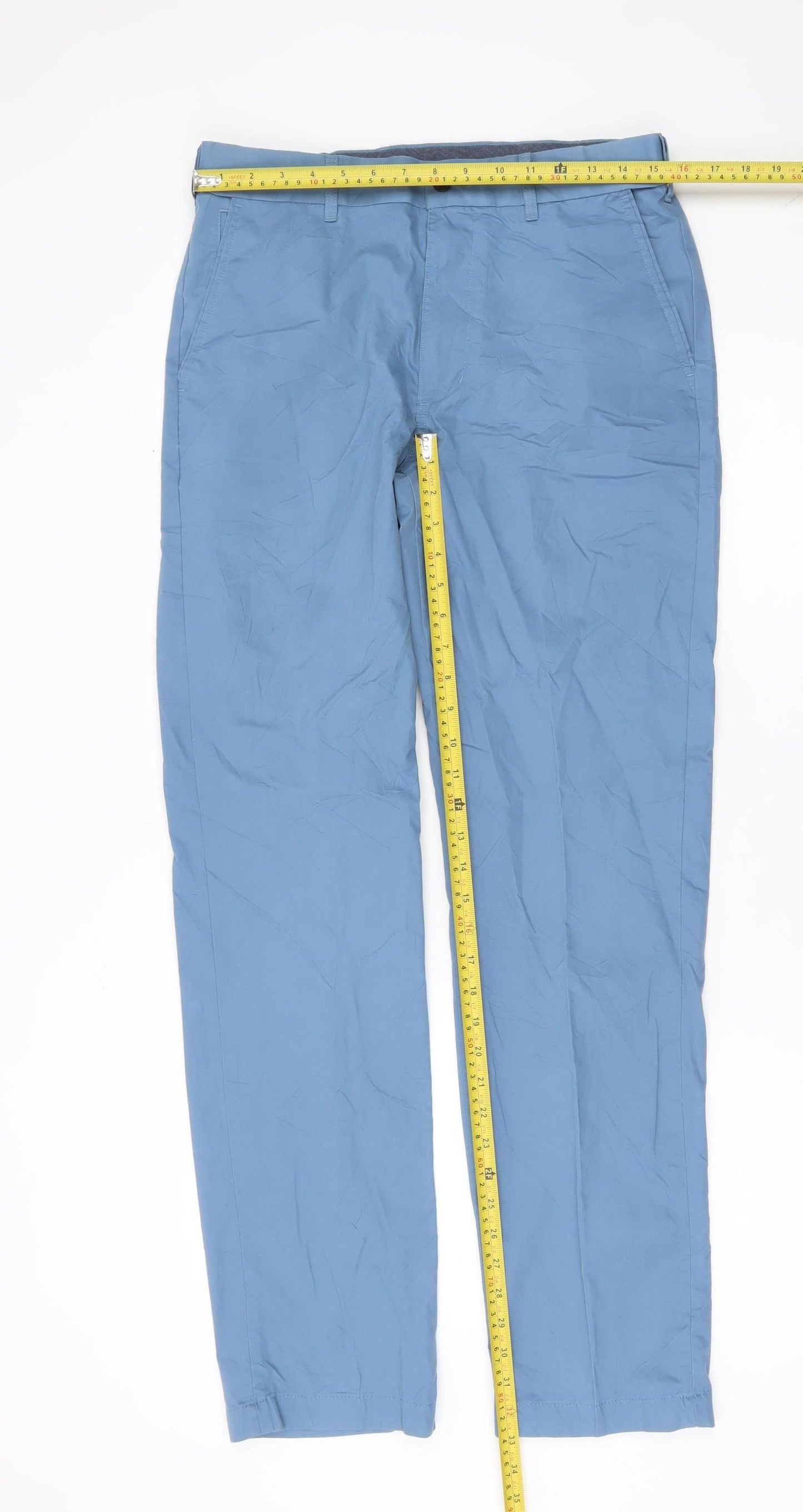 Marks and Spencer Mens Blue Chino Trousers 30W 33L Straight Fit