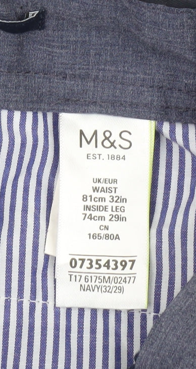 Marks and Spencer Men’s Blue Chino Trousers 32W 29L Straight Fit