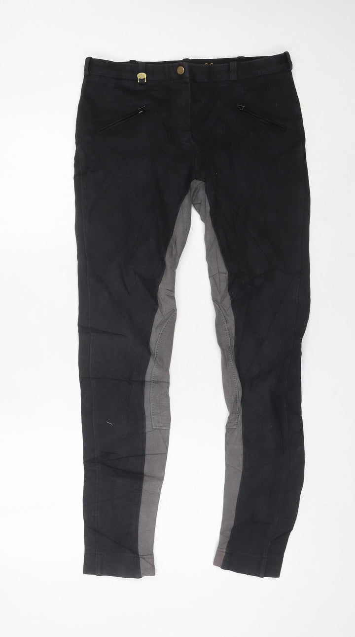 Girls Black Grey Riding Jodhpurs Trousers Size 32R Child Slim Fit
