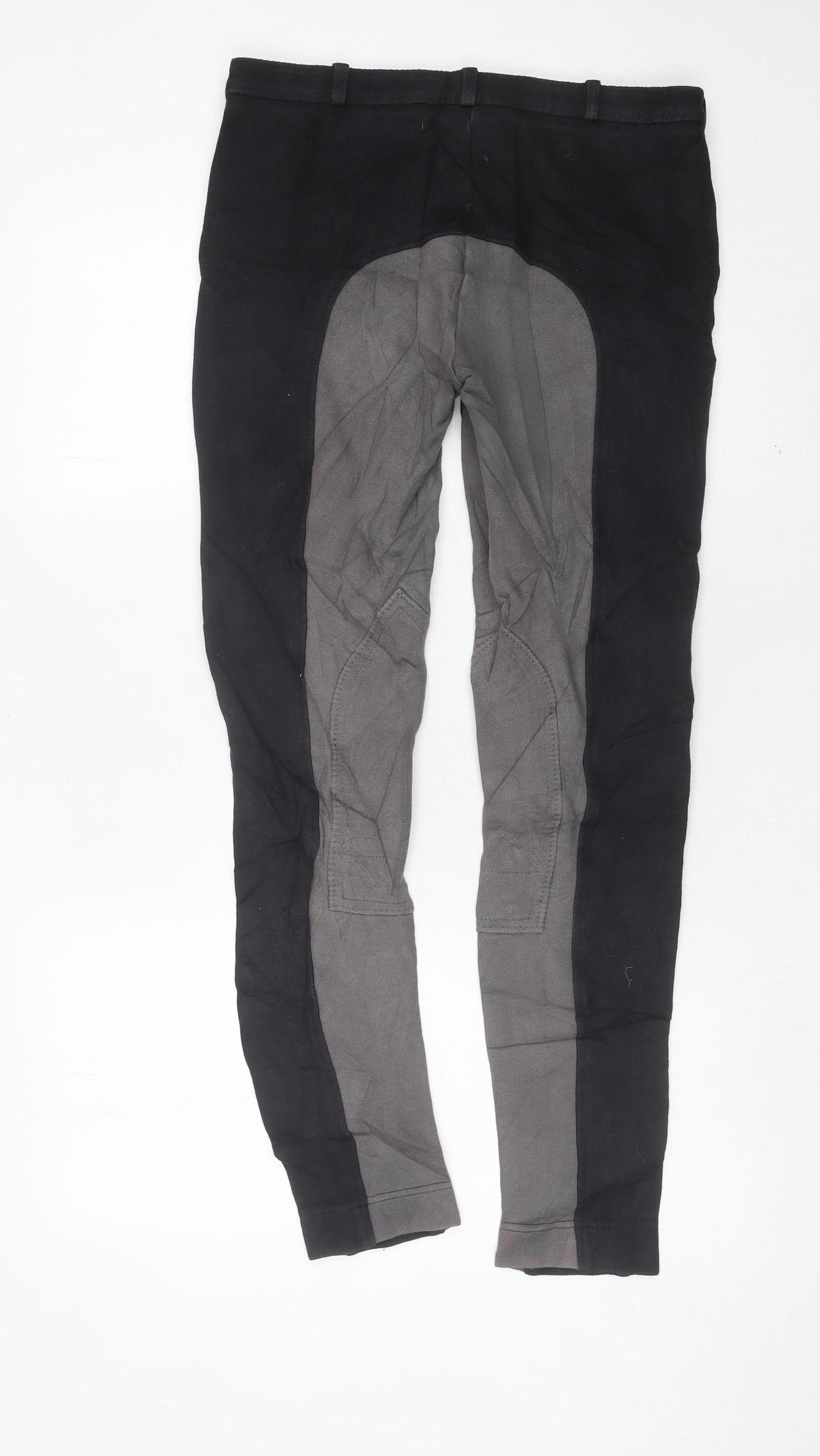Girls Black Grey Riding Jodhpurs Trousers Size 32R Child Slim Fit
