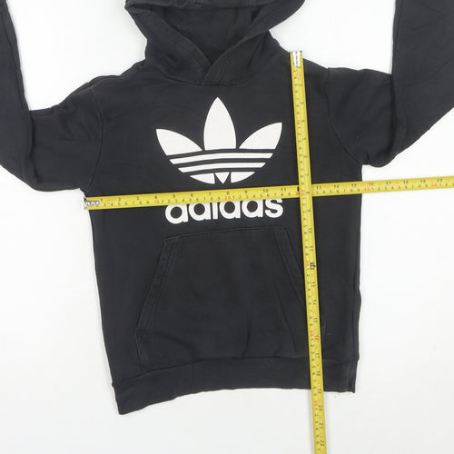 Adidas Boys Black Pullover Hoodie 9-10 Years Cotton Blend Logo Sweatshirt
