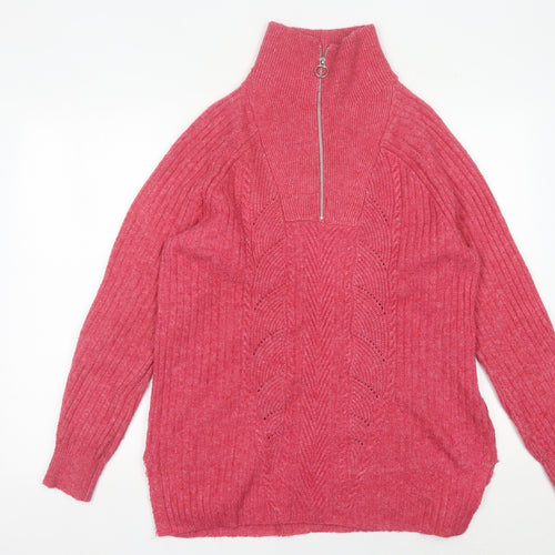 Marks and Spencer Women’s Pink Cable-Knit High Neck Pullover Jumper M