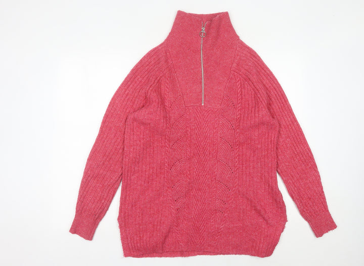Marks and Spencer Women’s Pink Cable-Knit High Neck Pullover Jumper M