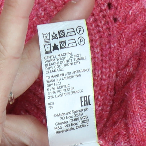 Marks and Spencer Women’s Pink Cable-Knit High Neck Pullover Jumper M