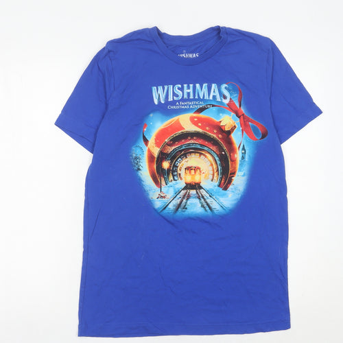 Wishmas Men's Blue M Christmas Graphic Short Sleeve Cotton T-Shirt