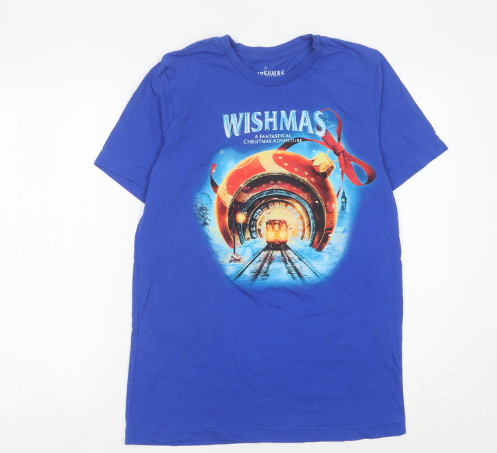 Wishmas Men's Blue M Christmas Graphic Short Sleeve Cotton T-Shirt