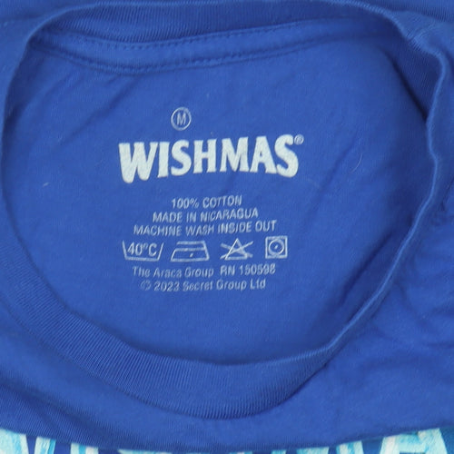 Wishmas Men's Blue M Christmas Graphic Short Sleeve Cotton T-Shirt