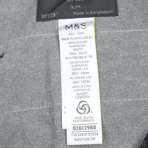 Marks and Spencer Men’s Blue Slim Wool Blend Dress Pants 30W 29L