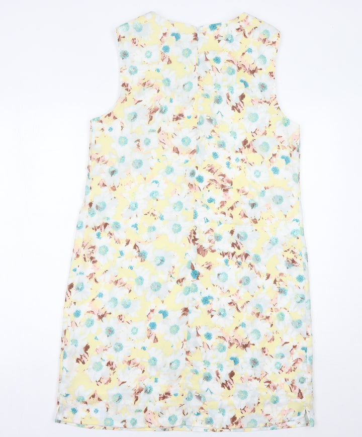 Marks and Spencer Womens Yellow Floral Shift Dress Size 14 Sleeveless