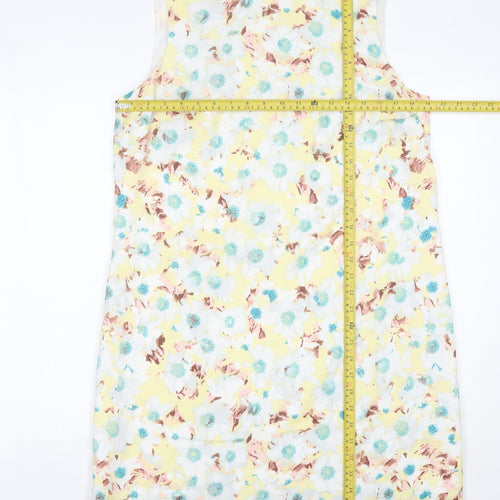 Marks and Spencer Womens Yellow Floral Shift Dress Size 14 Sleeveless