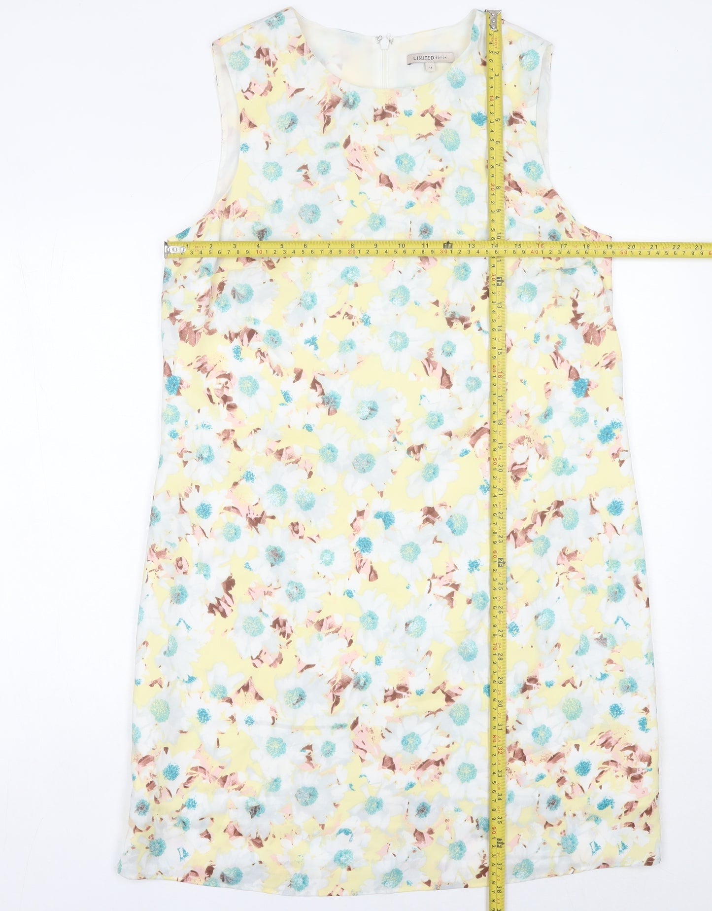 Marks and Spencer Womens Yellow Floral Shift Dress Size 14 Sleeveless