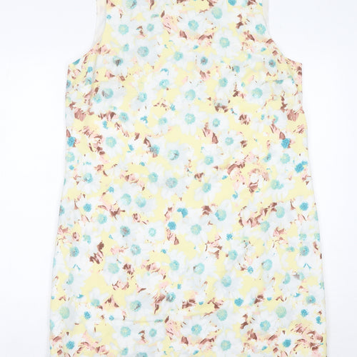 Marks and Spencer Womens Yellow Floral Shift Dress Size 14 Sleeveless