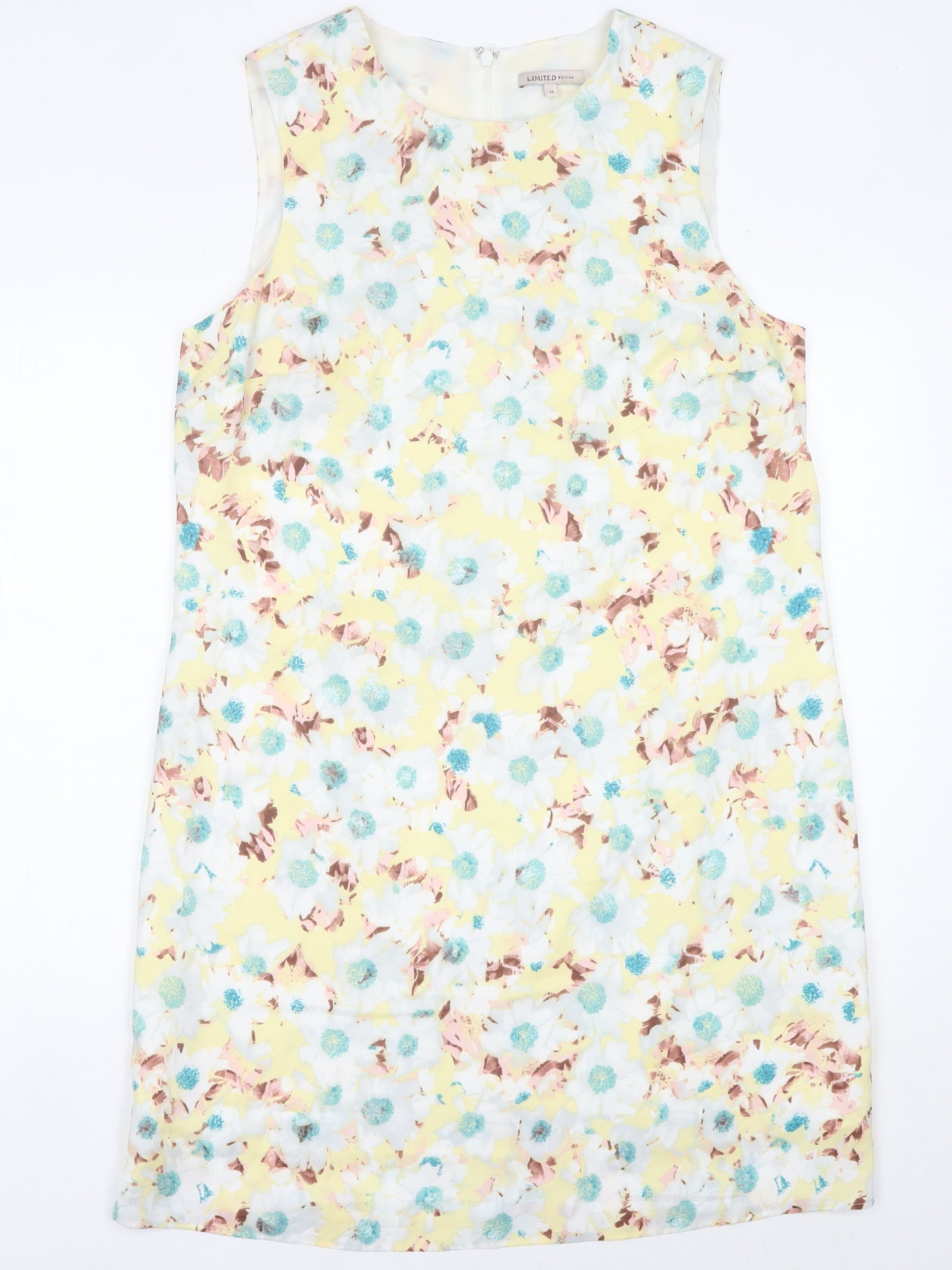 Marks and Spencer Womens Yellow Floral Shift Dress Size 14 Sleeveless