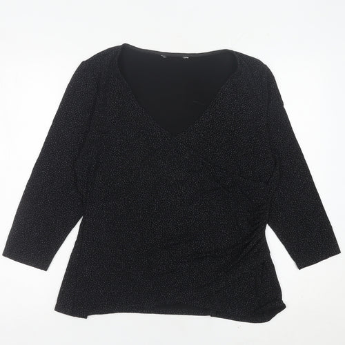 Jacques Vert Womens Black Wrap Blouse L 3/4 Sleeve V-Neck