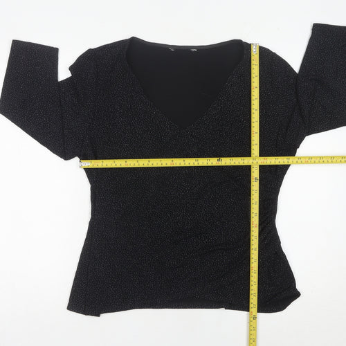 Jacques Vert Womens Black Wrap Blouse L 3/4 Sleeve V-Neck