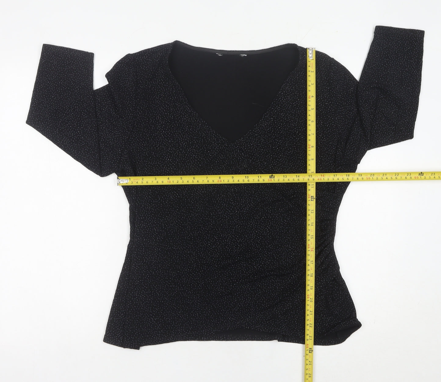Jacques Vert Womens Black Wrap Blouse L 3/4 Sleeve V-Neck
