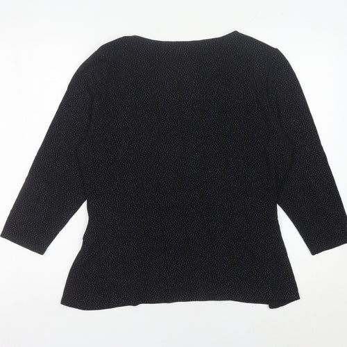 Jacques Vert Womens Black Wrap Blouse L 3/4 Sleeve V-Neck