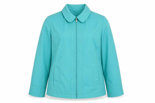 Front view of Bonmarché women’s green mid-length polyester zip jacket, size S