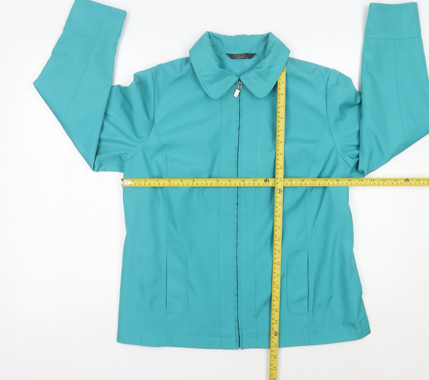 BM Womens Green Mid-Length Polyester Zip Jacket Size S